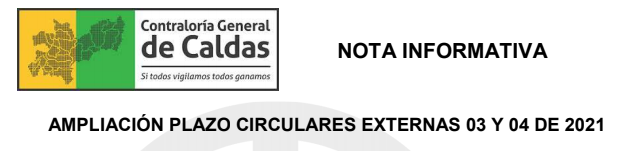 Nota Informativa ampliación plazo Circulares Externas Nos. 03y 04 del 11 de marzo de 2021