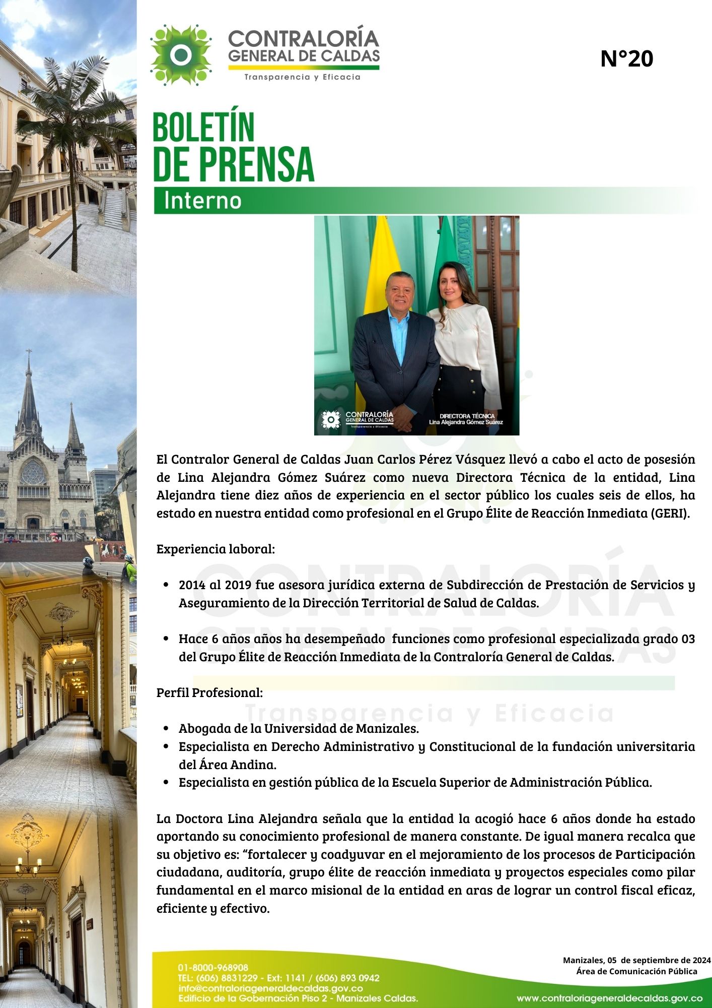 Lee más sobre el artículo Boletín #20- Acto de Posesión Directora Técnica de la Contraloría General de Caldas